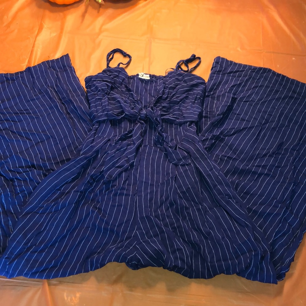 3/$30 - Blue/white pin striped jumpsuit